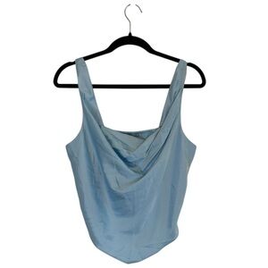NEW Abercrombie Strappy Draped Square Neck Satin Crop Top Light Blue Size Medium